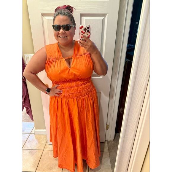 ROKSANDA x RTR Women's Orange Smocked Waist V-Neck Sleeveless Maxi Dress Size 4 - Picture 14 of 16
